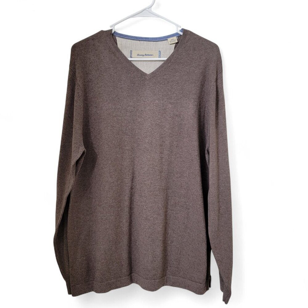 Tommy Bahama Size M Dark Taupe V-Neck Sweater, Cotton/Cashmere Blend, EUC!